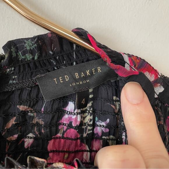 Ted Baker Enyya Fern Forest Floral High Neck Smock Blouse 4 / US 10 L - Picture 10 of 12